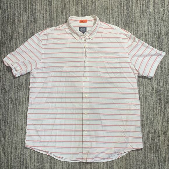 St. Johns Bay Men’s Shirt Size XL Orange White Striped Button Down Performance - Picture 1 of 6